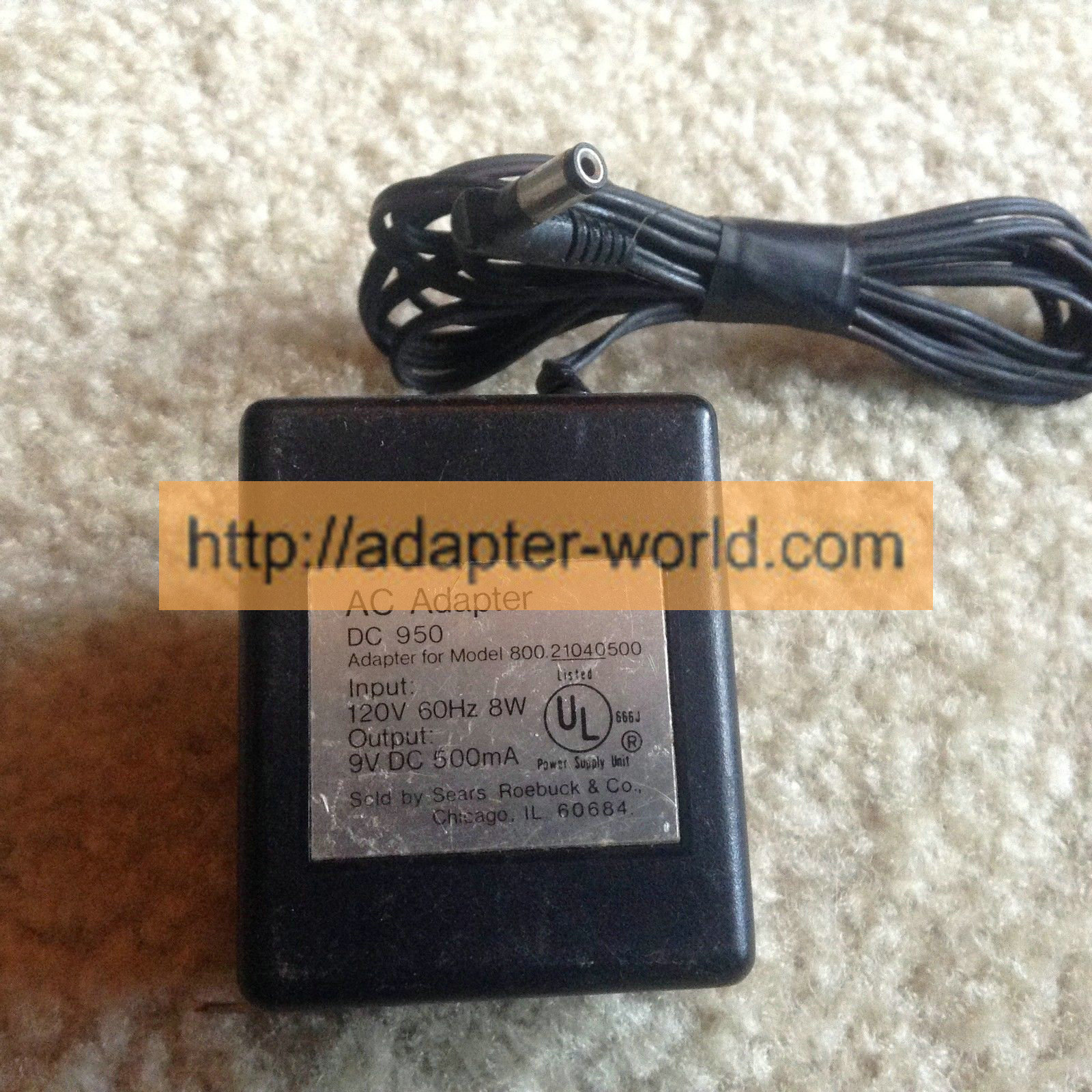 *100% Brand NEW* SEARS 950/21040500 AC/DC WALL WART ADAPTER CORD 9V 500mA POWER SUPPLY Free shipping!